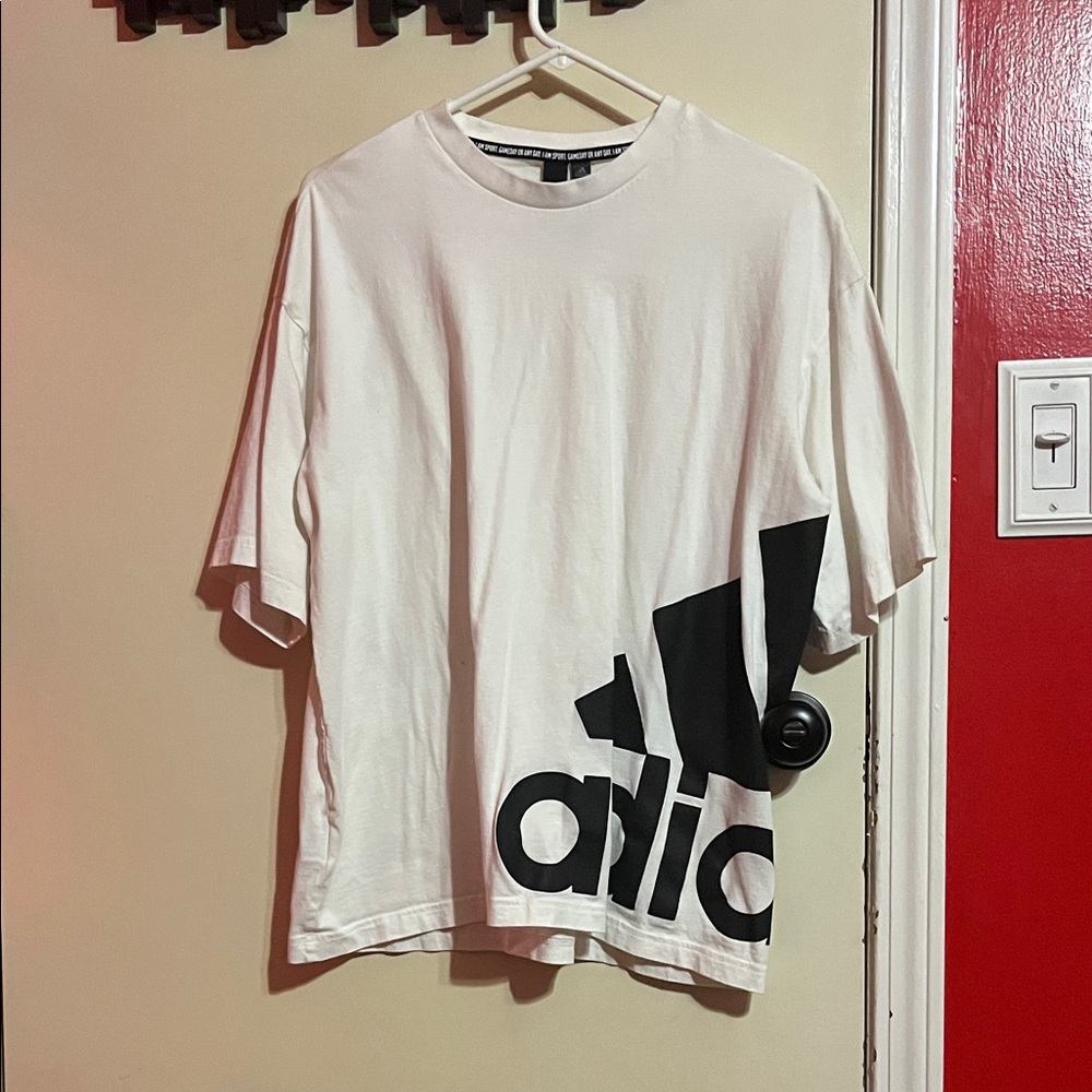Adidas Off-White Tee with Bold Black Graphic